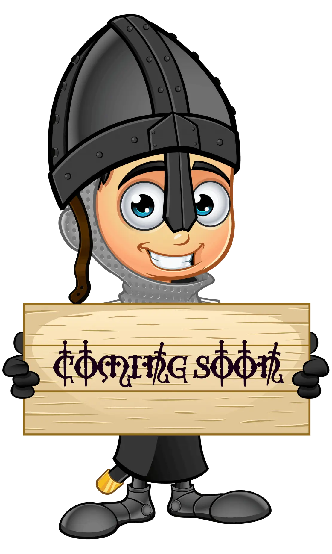 Squire Ralph holding a sign saying Coming Soon